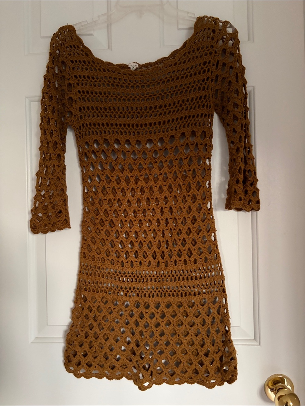 Love Crochet Knit Mini Dress in Rust